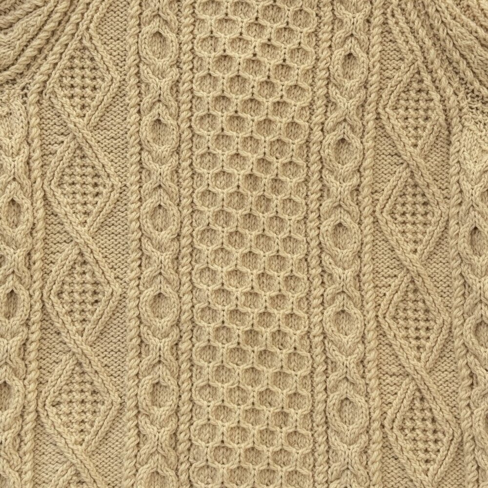 Vintage Irish Wool Sweater Hand Knit Cardigan Collar Ivory Chunky Fisherman READ - Picture 8 of 16
